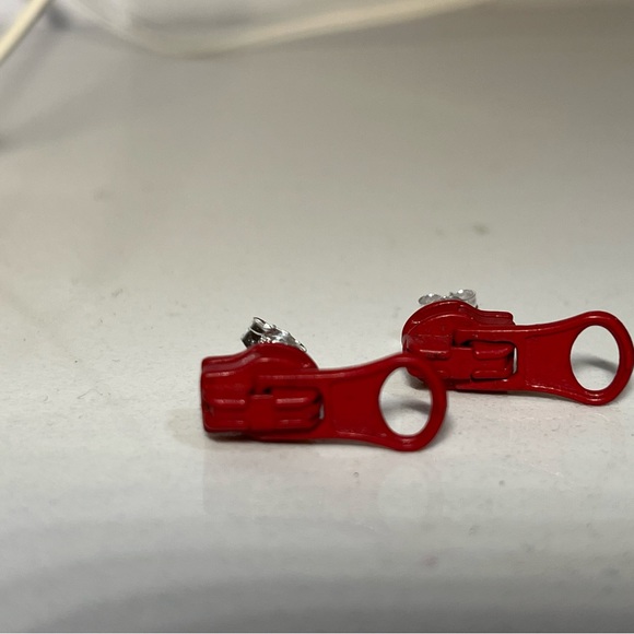 Zipper Stud Earrings made with solid 925 sterling silver posts. - Picture 3 of 5